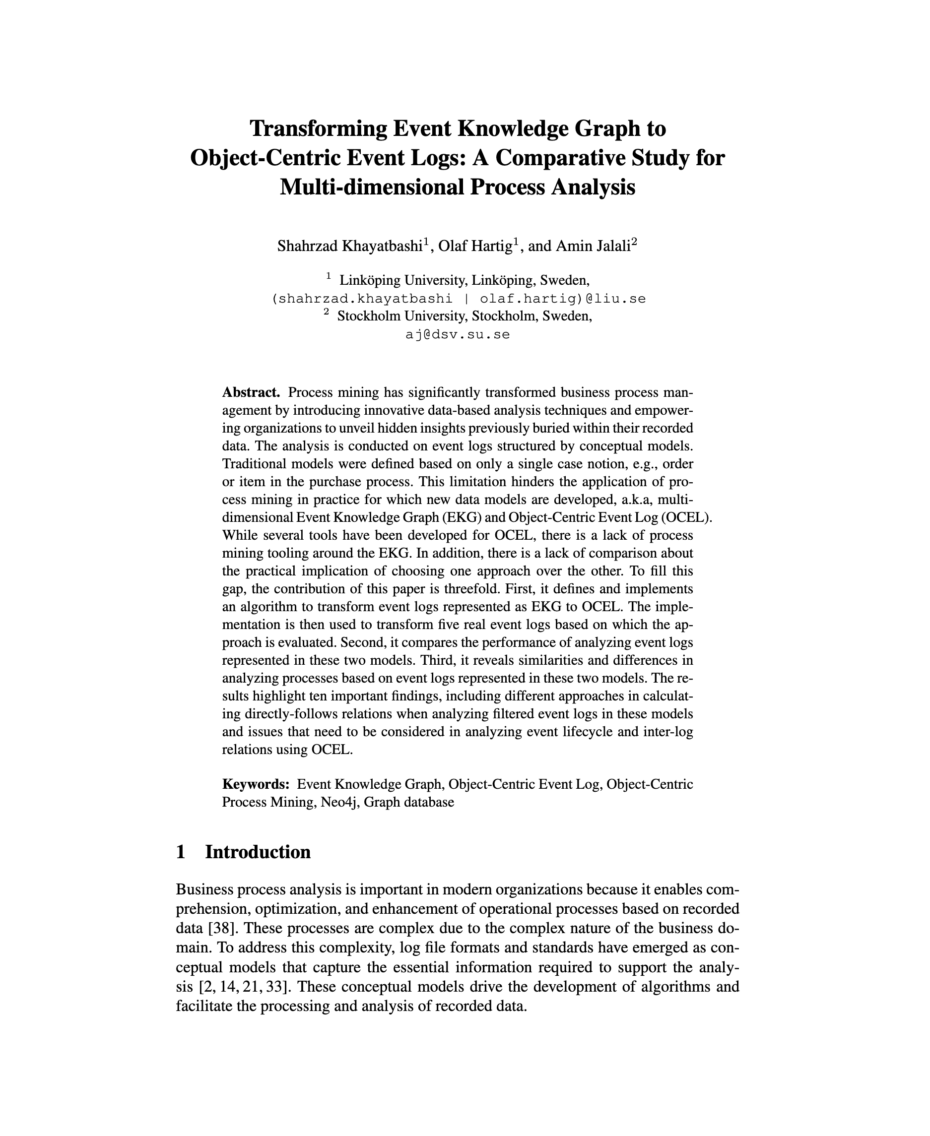 Cover page of the publication titled: Transforming Event Knowledge Graph to Object-Centric Event Logs: A Comparative Study for Multi-dimensional Process Analysis