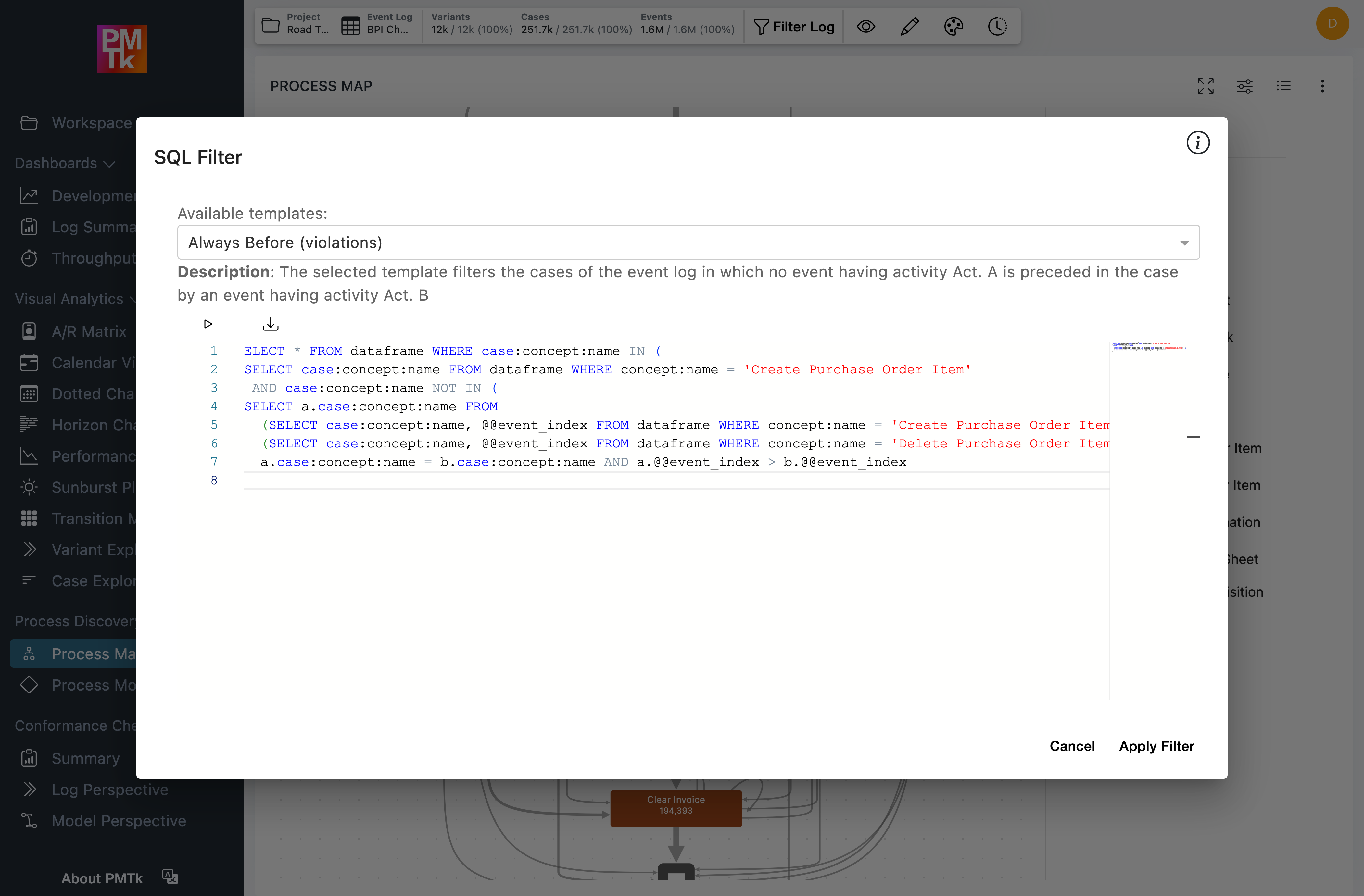 Screenshot of PMTk –the Process Mining Toolkit